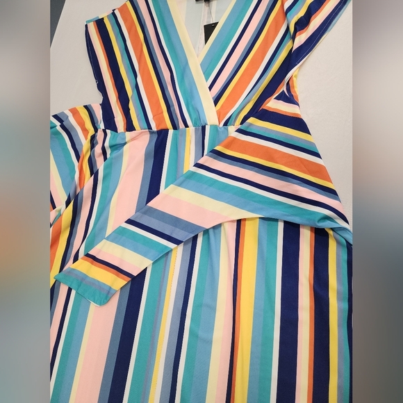 Eloquii Women's Vibrant Multicolor Striped Maxi Dress Front Wrap Tie, sz 14 - Picture 11 of 14